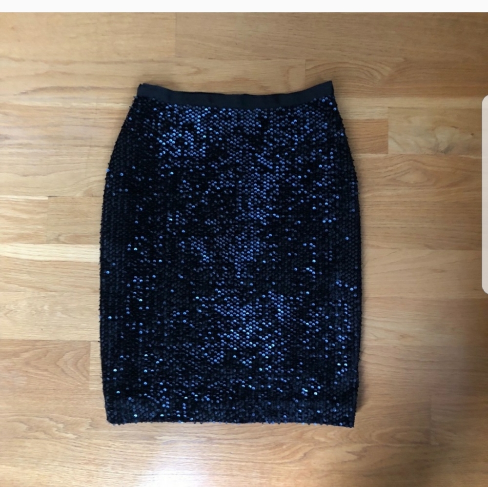 Ann Taylor Navy Sequin Pencil Skirt 0